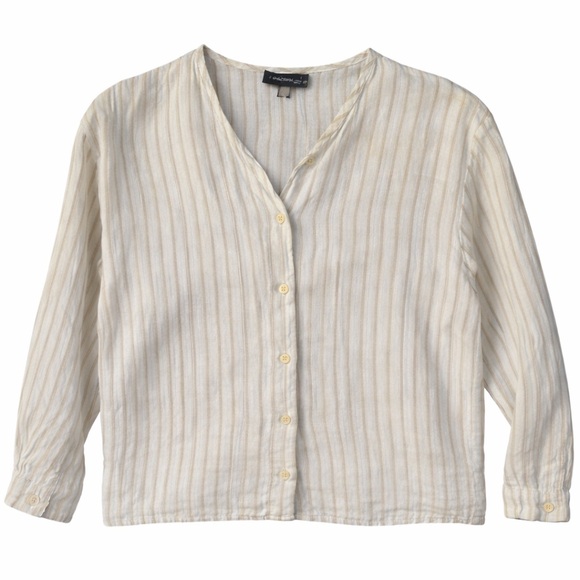 Calvin Klein Tops - 🤍 Calvin Klein Linen Stripe Button-Front Shirt | Size S | Made‎ in Hong Kong